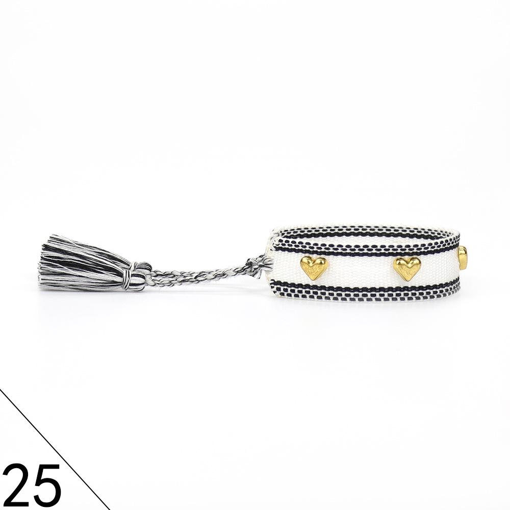 European and American Rivet Metal Heart Tassel Woven Bracelet for Women