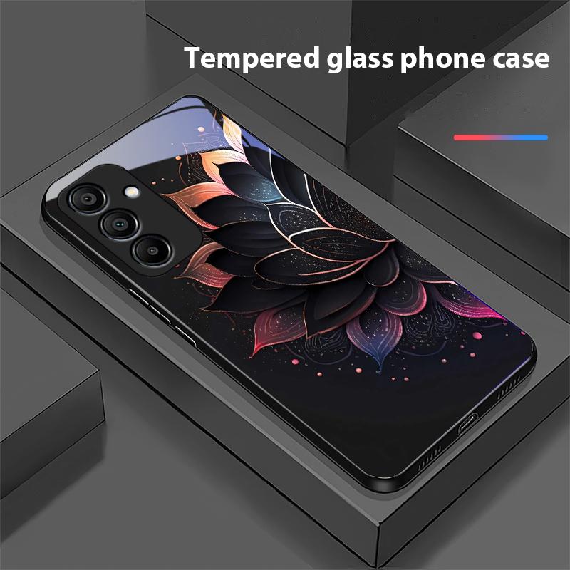 Luminous Black Lotus For Samsung Galaxy A15 5G 54 4G 51 50 24 35 90 71 12 51 53 52S 80 22 34 Black Tempered Glass Phone Case
