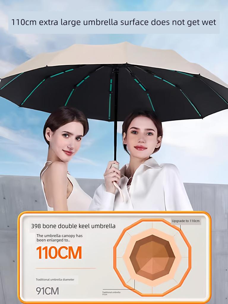Fully Automatic Umbrella for Women, Dual-Use for Sun and Rain, Reinforced and Enlarged, Foldable, Wind-Resistant, Men's Black-Coated Sun Protection