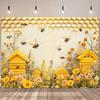 2D Bee Themed Backdrop Yellow Honeycomb & Wildflower Party Background Banner