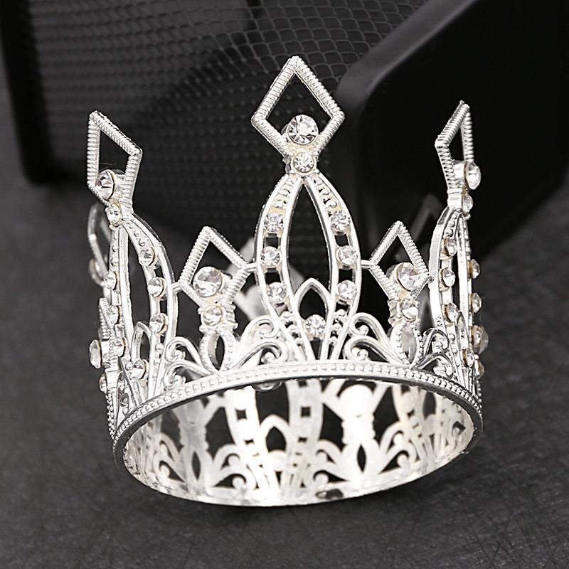 Cake baking decoration round crown Valentine's Day gift tiara bridal jewelry children's golden silver hair crown rhinestones
