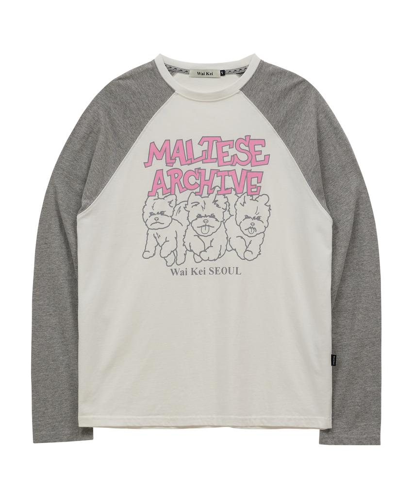 WAIKEI Maltese Archive Line Graphic Raglan Long Sleeve T-Shirt White