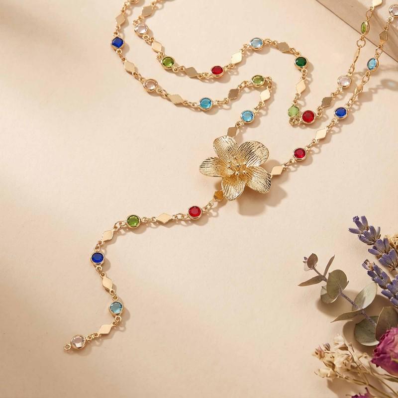 Elegant French Layered Flower Tassel Clavicle Necklace Set