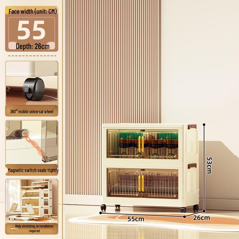 40-60cm Wide Transparent Foldable Double Door Floor Storage Cabinet with Multiple Layers