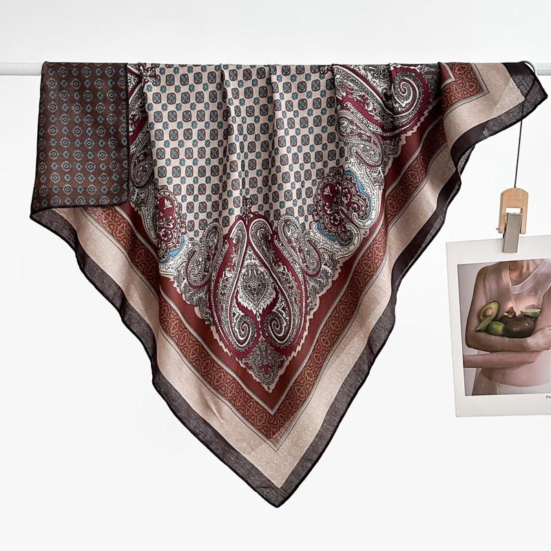 91 Retro Double-sided Velvet Large Square Scarf Women's New Spring and Autumn Foreign Style Fashion Cashew Flower Silk Scarf Neck Scarf Shawl