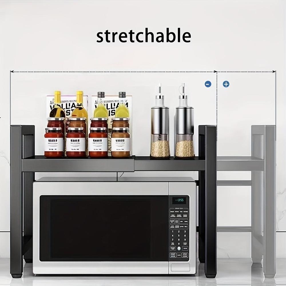 1pc of Adjustable And Expandable Two-Tier Carbon-Steel Microwave Rack,Space-Saving Stand And Kitchen Organizer