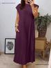 2026 Women's Autumn European & American Fashion: Elegant Sleeveless Round Neck Pleated Long Dress