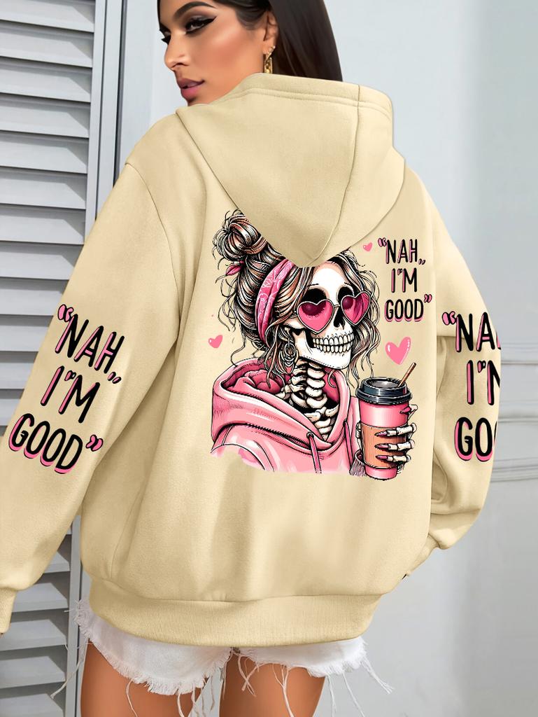 Parla Costoso Stampa Divertente Felpa con Cappuccio da Donna Pullover Larghi Multicolore Pile Autunno Abbigliamento Sportivo Casual con Tasca