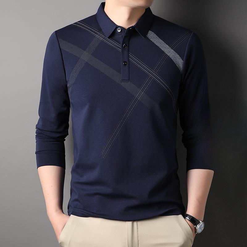 Middle-Aged and Elderly Dad Spring Lapel T-shirt Long Sleeve Polo Shirt Spring and Autumn Men's Undershirt Thin