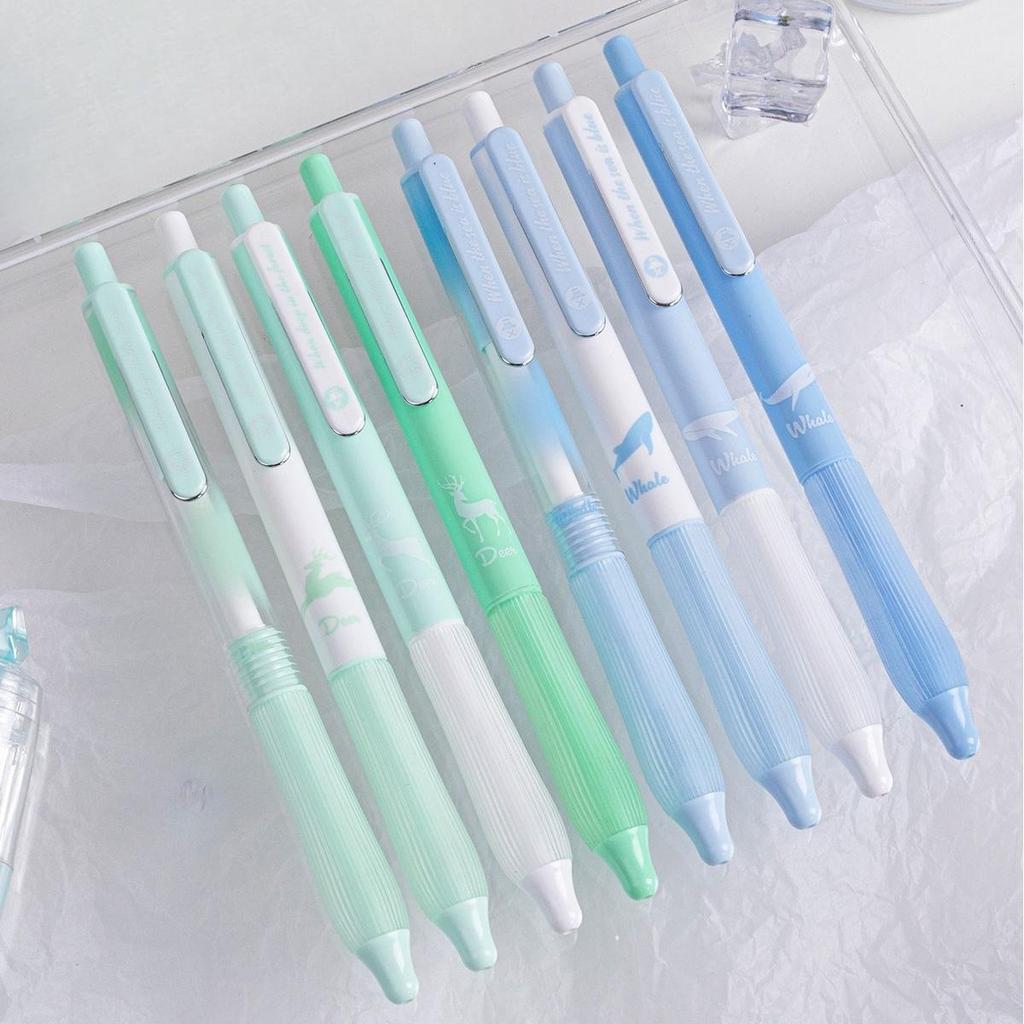 4pcs Experience Nature Gel Ink Pens Set, Forest Deer & Sea Whale Design Silent Structure 0.5mm Ballpoint Black Color