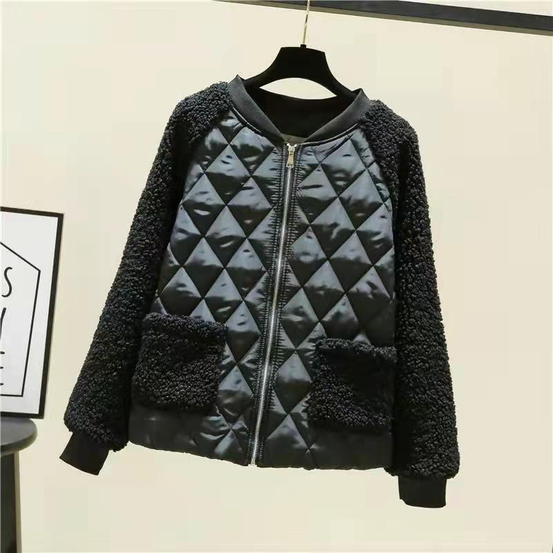 

2020 осенне-зимняя модная повседневная хлопковая свободная женская короткая теплая стеганая куртка из шерсти ягненка XXXL чёрный