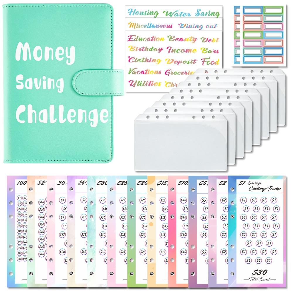 

Многоразовый блокнот-челлендж с конвертами, ПУ кожа, Финансовый бюджетный блокнот, Подарок на Новый год светло-зеленый