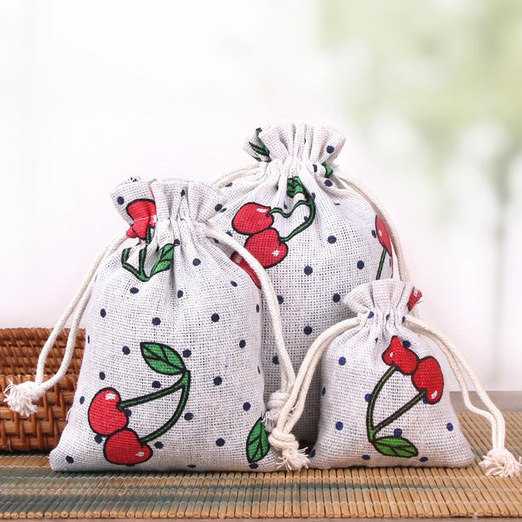 Printed Cotton Linen Drawstring Jewelry Gift Pouch