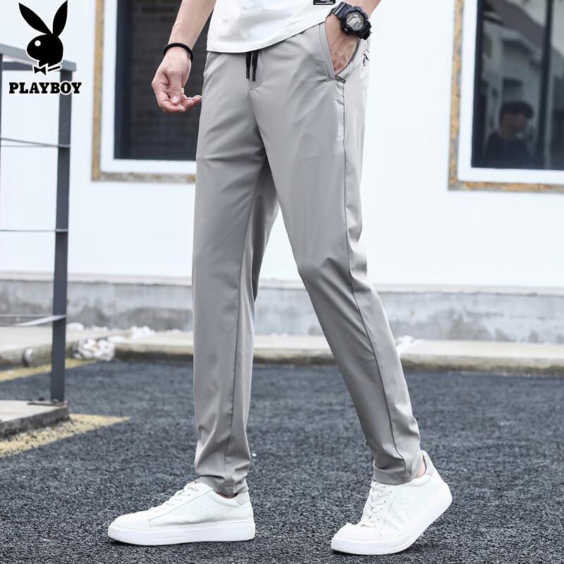 PLAYBOY Men's Ice Silk Loose Straight Casual Pants