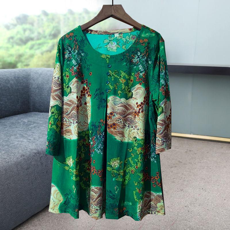 Women's Plus Size Printed blouse Summer Ice Silk blouse Loose Half-Sleeve T-Shirt