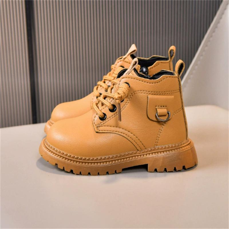 

Autumn Children Boots Pu Leather Boys Shoes Rubber Sole Ankle Boots For Girls Zip Side Toddler Baby Shoes 30 коричневий