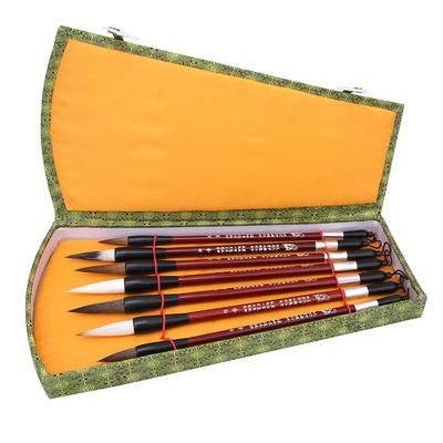 7-teiliges Kalligraphie-Pinsel-Set mit Wieselhaar und Holzgriff, traditionelles chinesisches Stiftset mit Geschenkbox