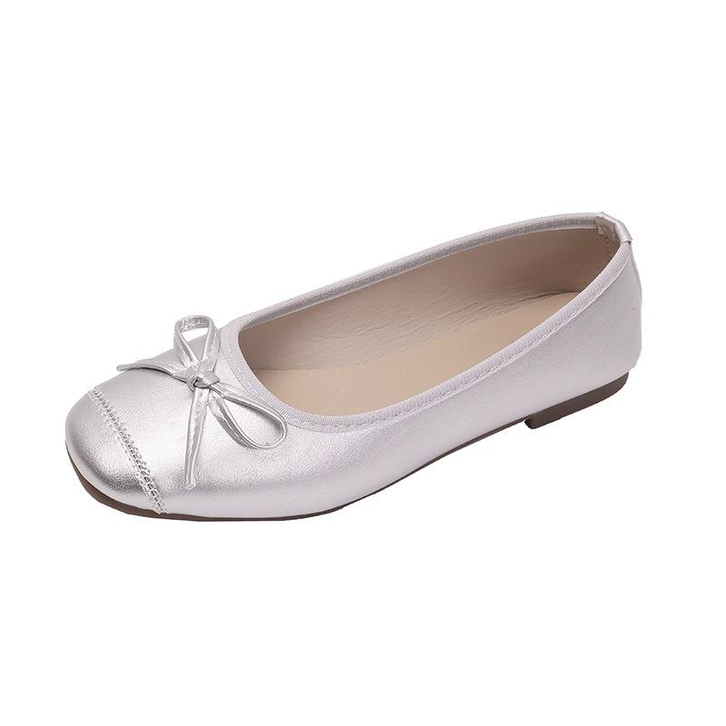 Large size women's shoes soft-soled shoes 2025 summer gentle single shoes bow light mouth ladyshoes
