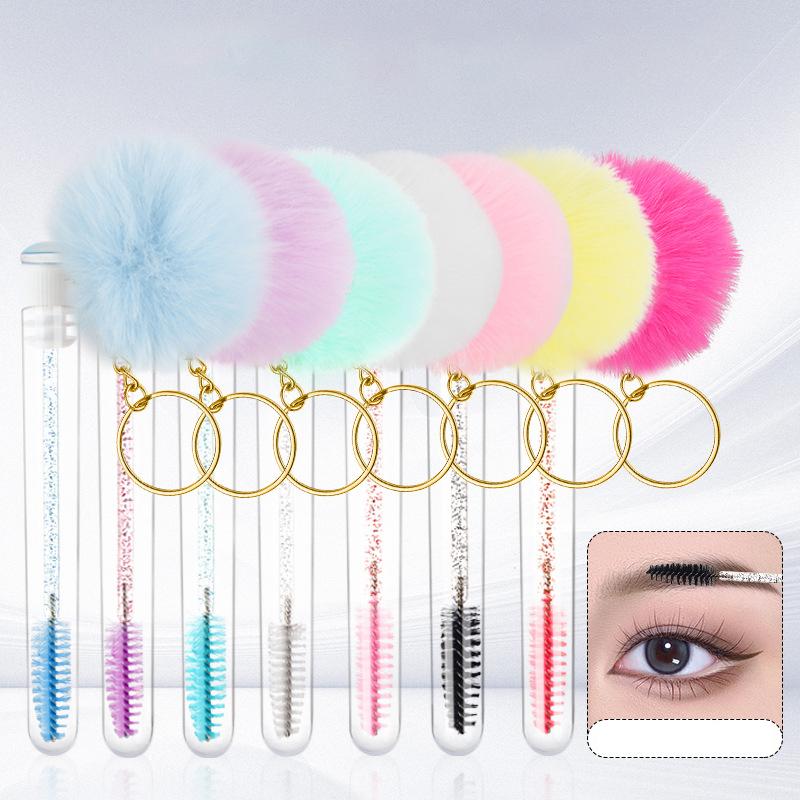 Eyelash Brush Tube With Pompom Lash Extension Makeup Brush Dustproof Eyebrow Comb Beauty Tools