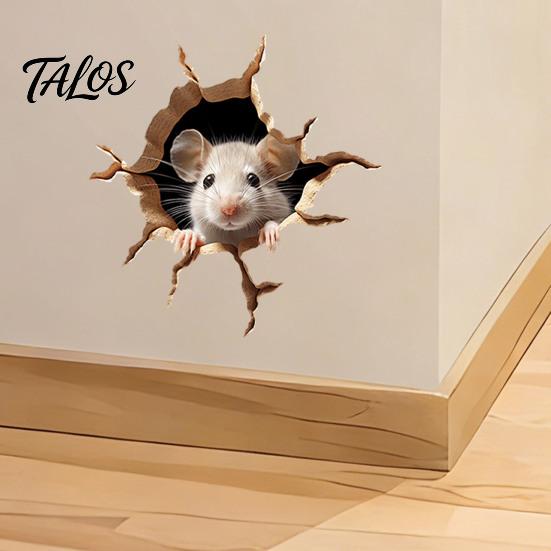 Adhesive Free Wall Decor Peeking Mouse Sticker, 3D Broken Hole Effect Decals, Funny Glass Removable Window Clings Stickers, PVC Art for Bedroom Living