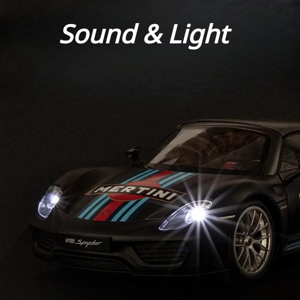 1:18 918 Huayra Sports Car Model Toy Alloy Body Shock Absorption Doors Opened Limited Supercar Models Sound Light Gift for Kids