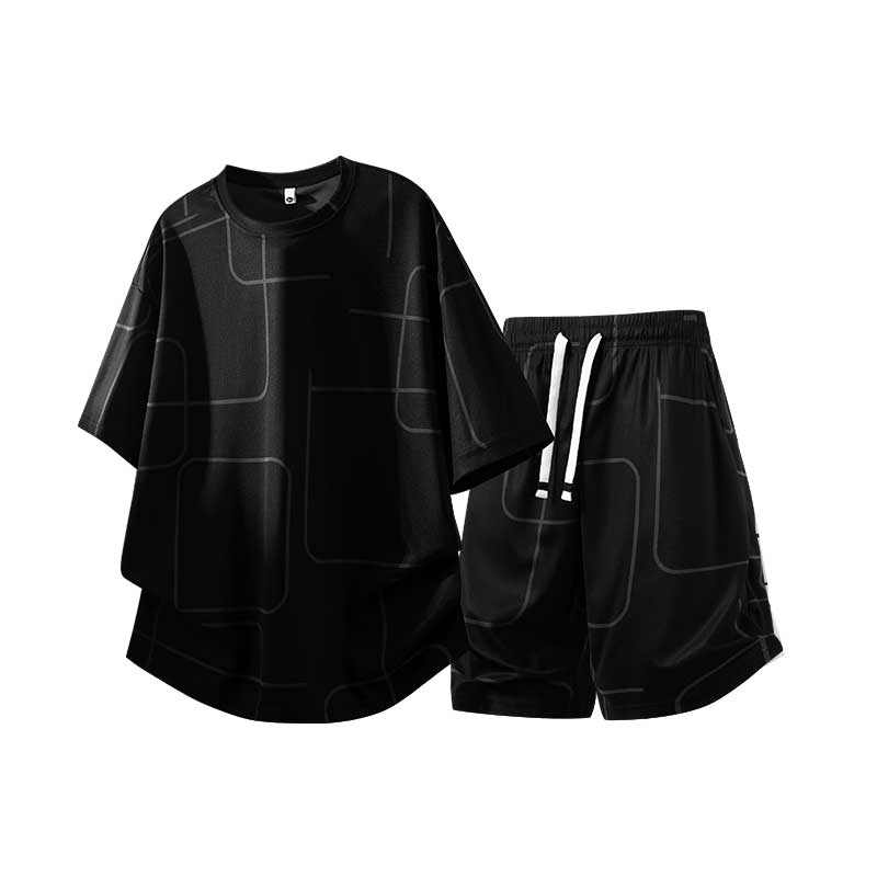 Summer Casual Sports Suit Men s Short Sleeved Two-piece Set 2XL чёрный