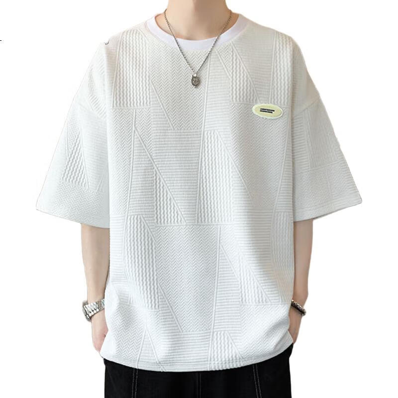 TUCANO Short-Sleeve T-Shirt for Men, Summer Loose Casual Top, Waffle Knit Half-Sleeve Heavyweight Undershirt, Men's Clothing, White, 3XL