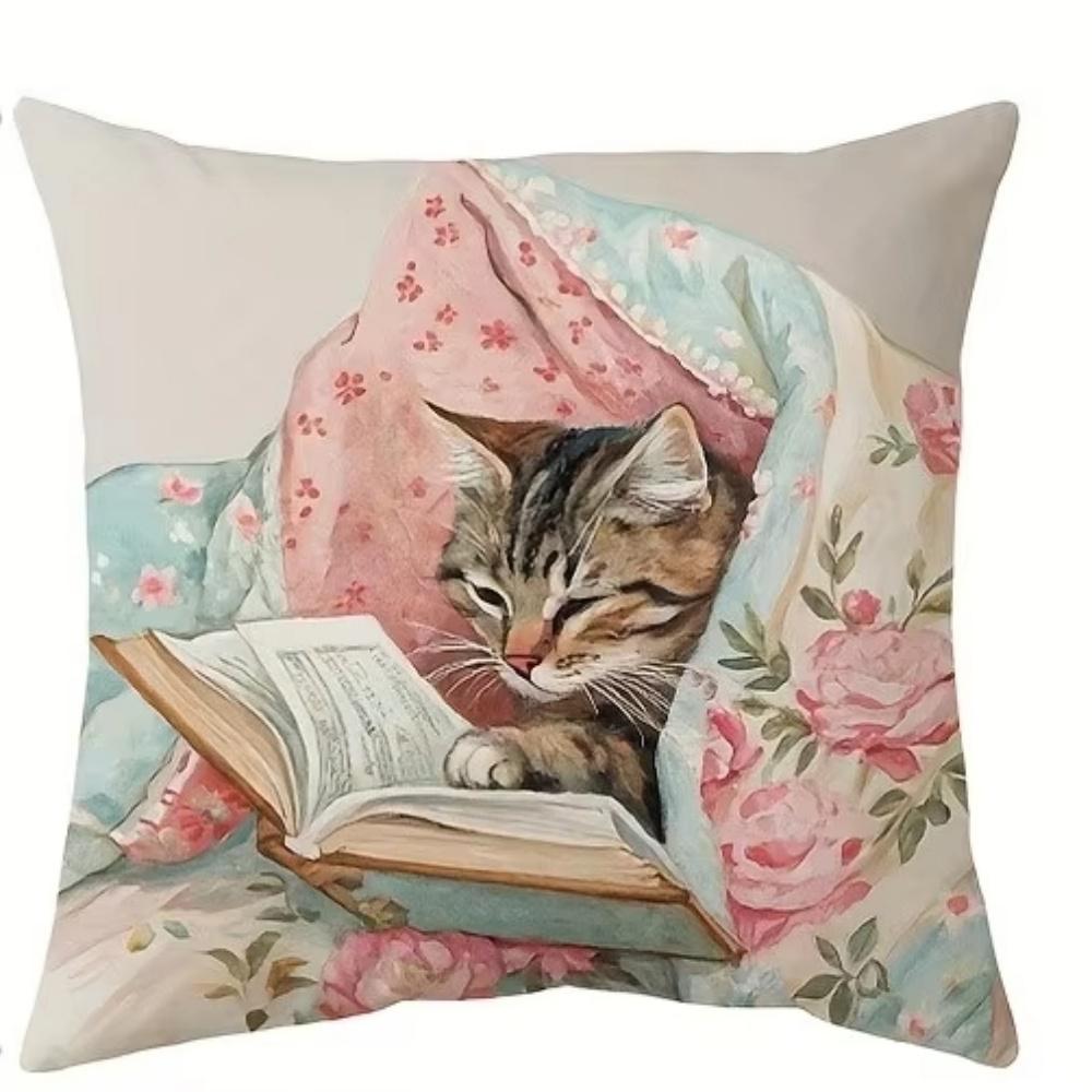 Cute Cat Pattern Cushion Cover Machine Washable For Living Room Sofa Decor Cat Lover Gift Ultra Soft Comfortable Modern Style