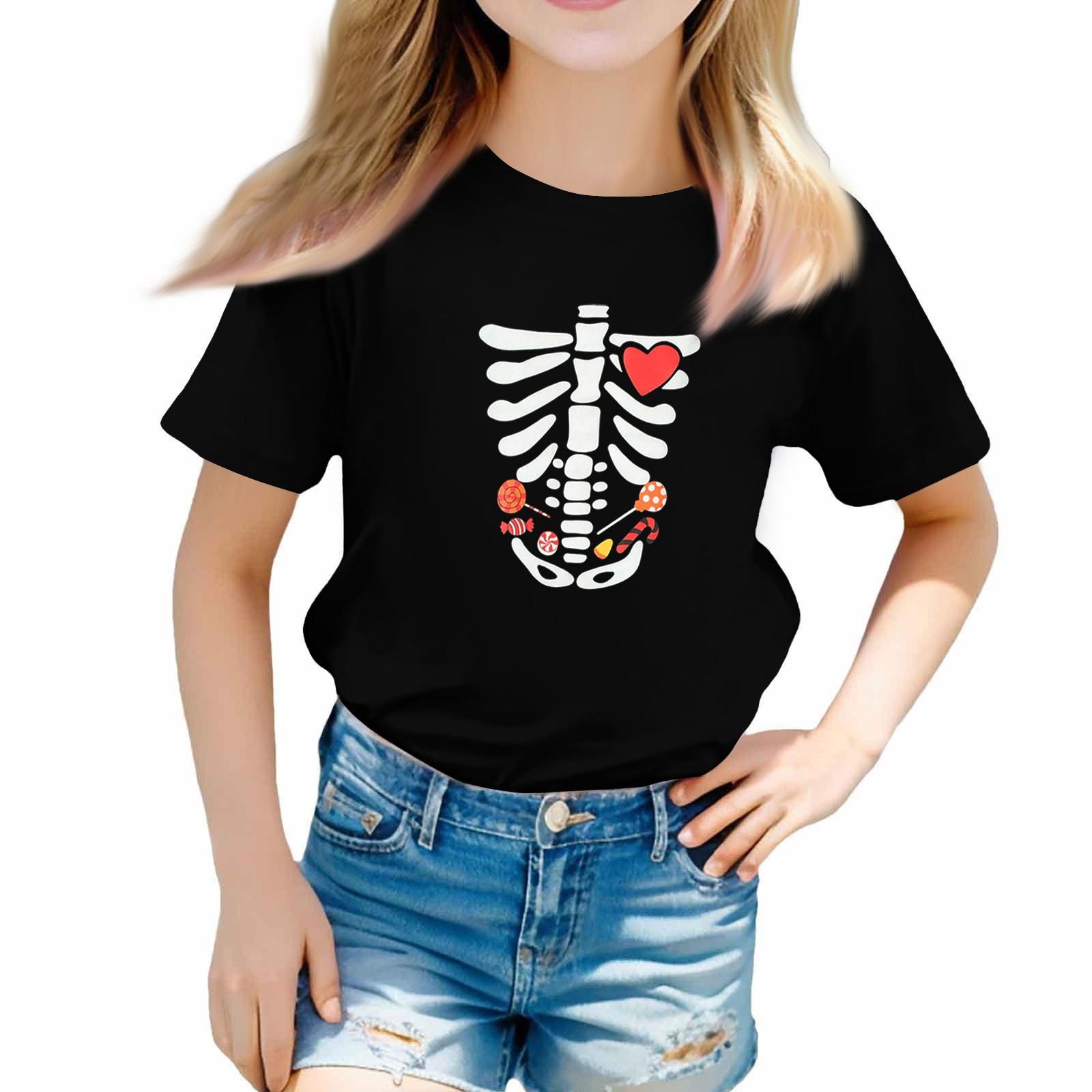 

Футболки для малышей на Хэллоуин, детские топы для мальчиков и девочек с принтом, футболки с коротким рукавом 160 чёрный