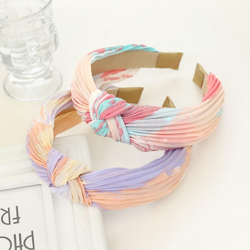 

Brim Headband Elegant Wide Crumpled Fabric Hair Band Hair Accessory and Dyeing Fashion Printing