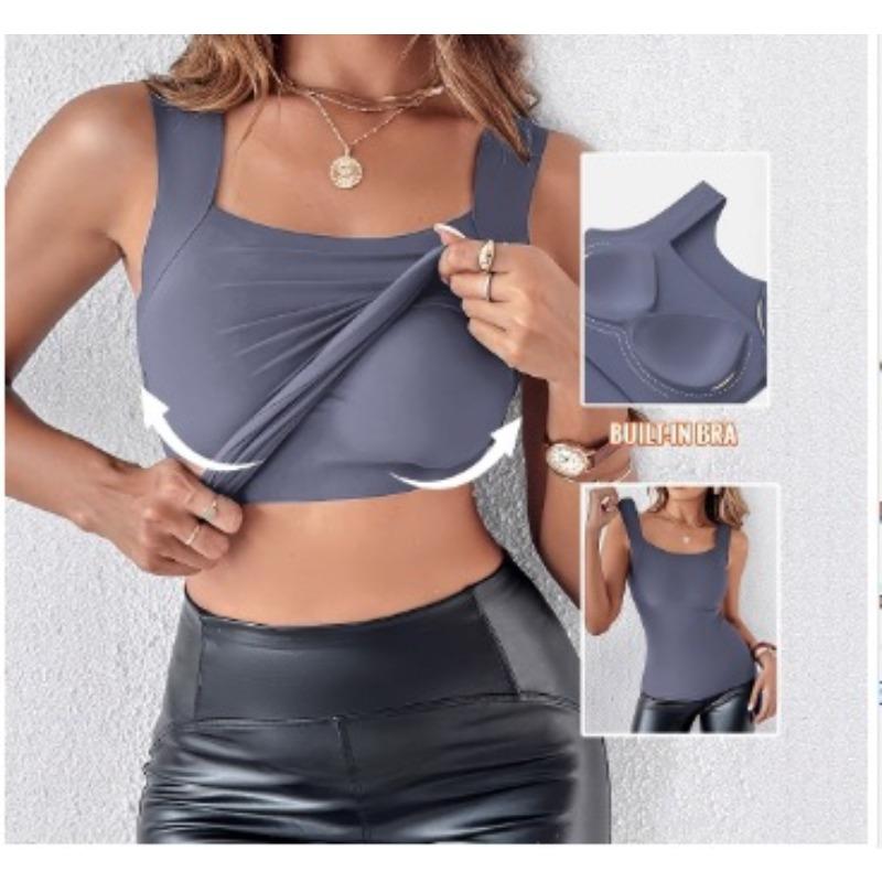 QICED Women s Fashion Casual Solid Color Print Sleeveless Square Collar Blouses & Shirts S синий