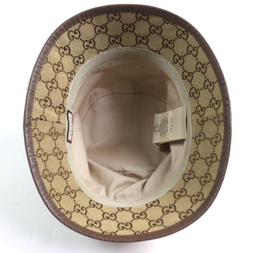 Excellent GUCCI hat GG Canvas Fedora Hat GG Marmont leather-trimmed Beige brown L 576587 Used
