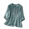 Women Fashion Solid Color Round Neck Half Sleeve Chinese Style Cotton Linen Shirt Floral Embroidery Button Blouse Casual Top