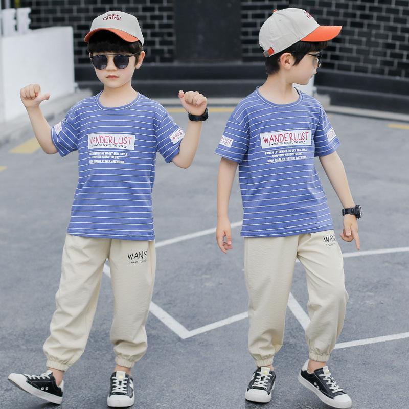 Jungen Sommeranzug Kinder gestreiften zweiteiligen Anzug kurzärmelige abgeschnittene Hose Sommer koreanische Version