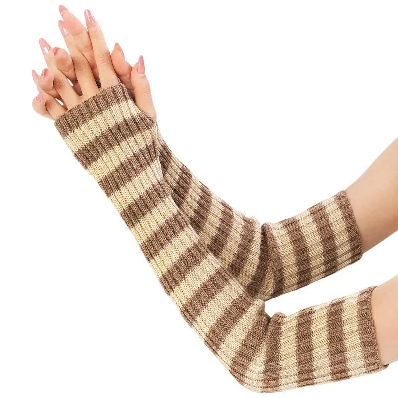 

Aotvotee Arm Warmers Free Shipping Sleeves for Women Y2k Accessories Stripe Knit Winter Extend Sleeves Half Finger Gloves Black One Size