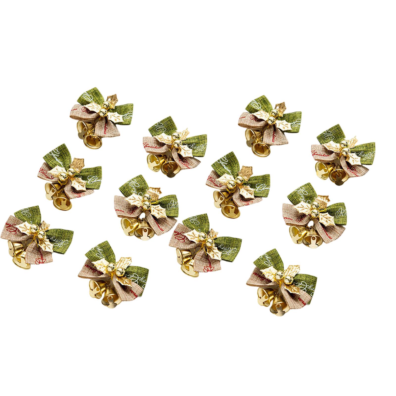 

12 шт. Рождественские банты с колокольчиками, винтажные банты из мешковины, набор бантов для упаковки подарков на рождественскую елку, украшения A