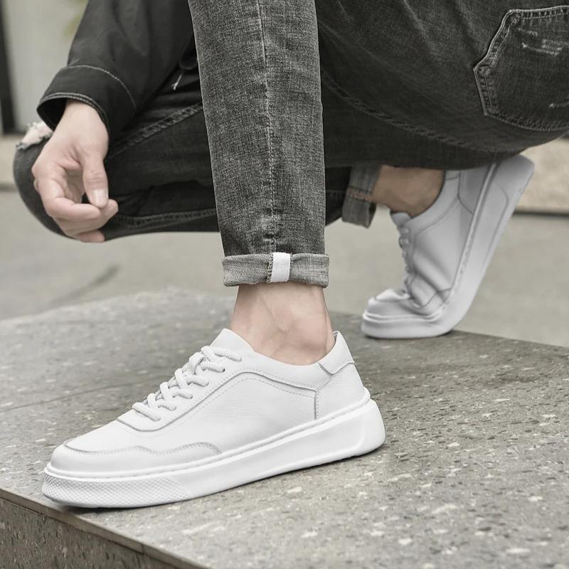 Fashion Classic White Sneakers for Men Comfort Genuine Leather Sneakers Skateboarding Sports Shoes Men Trainers Men White Shoes