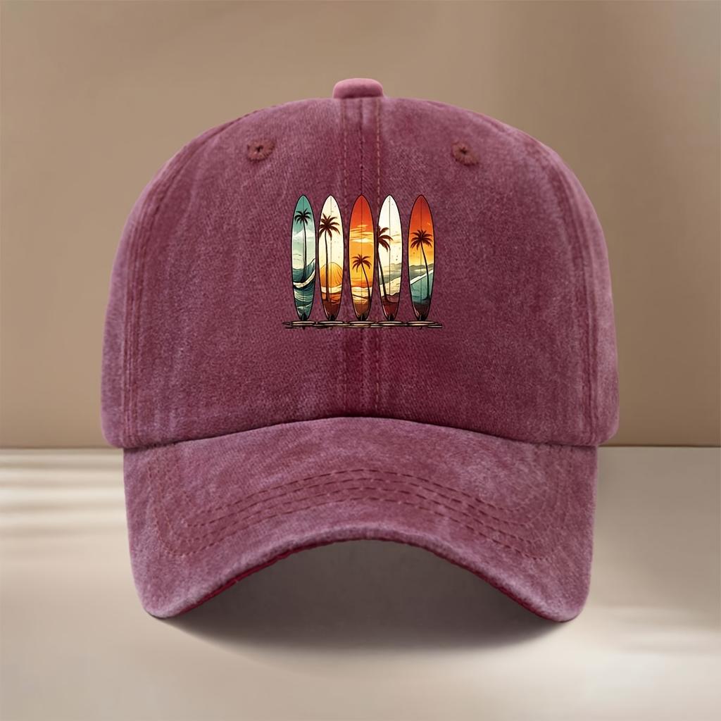 This Is a Vintage Surfboard Pattern Printed Baseball Cap Lightweight And Comfortable Adjustable Size Curved Brim Hat Unisex Ind