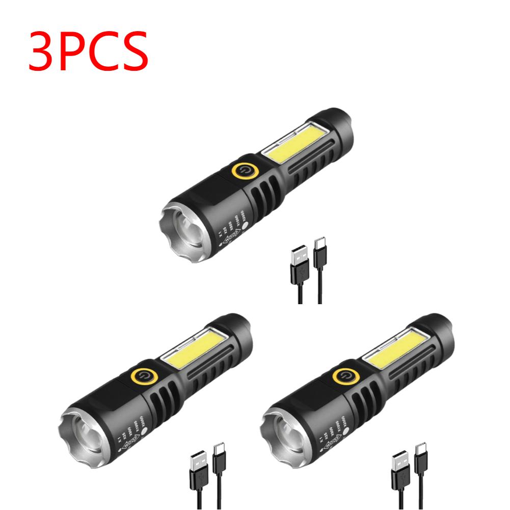 XPE COB LED Camping Flashlight Telescopic Zoom Waterproof Type-C USB Charging Strong Flashlight 4 Modes Torch Lamp for Outdoor