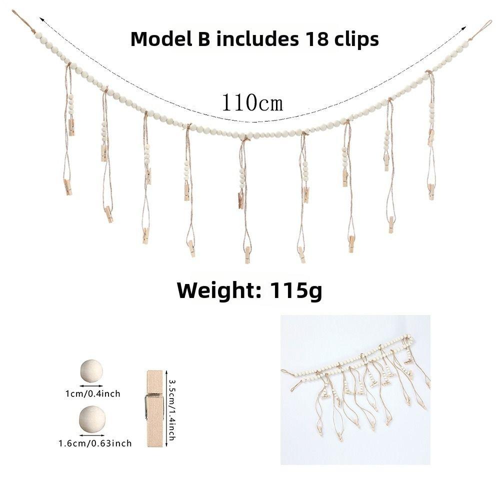Wall Hanging Picture Display String Wooden Tassel Clips Photo Display Wooden Bead Photo Frames Home Bedroom Dorm Wall Decoration
