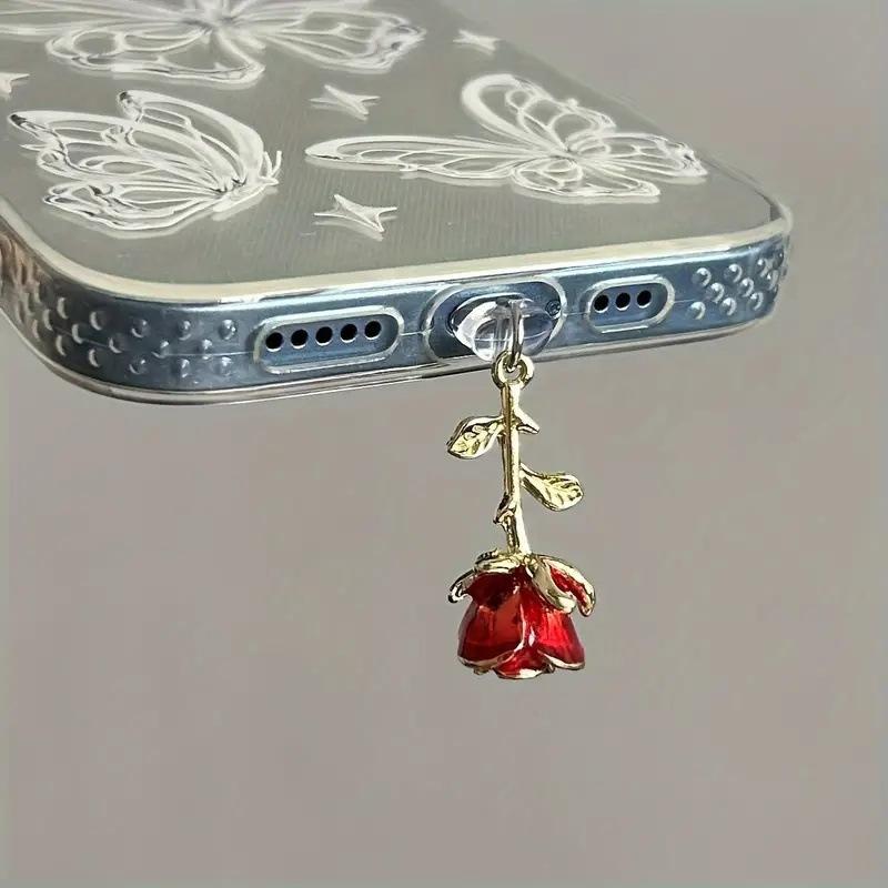 Mobile Phone Dust Plug Silicone Rose-shaped Mobile Phone Dust Plug Compatible/Type-C/Android Connector IOS Phone(Lightning)