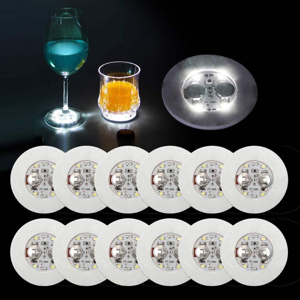 AHIIER 12 Pcs RGB Led Coasters - Multicolor Led Bar Coaster with 7 Colors, Bottle Lights and Sticker Lights for Party, Wedding, Bar