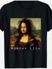 Funny Monday Lisa Mona Lisa Parody Graphic TShirt Humorous ArtInspired Design 200 Soft Stretch Fabric Loose Fit Unisex