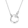 Sterling Silver Necklace with Double Ring and Diamond Pendant Ladies Fashion Simple Birthday Party Anniversary Jewelry Gift