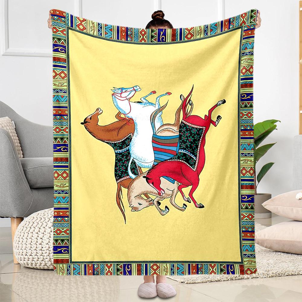 Horse Blanket Comfortable Perfect for Livingroom Seaside Sofa All-Season Use Modern Ideal Gift For Birthday Valentine'S Day