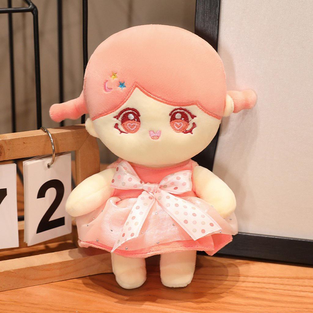 Soft Plush Doll Stuffed Toy with Embroidered Facial Features and Corduroy Overalls Lightweight Comfort Size for Kids and Collectors