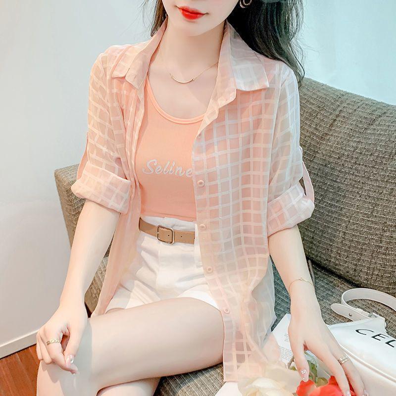 

Летняя микропрозрачная клетчатая куртка от солнца с разрезом сзади, 2025 Double Extra Large оранжевый