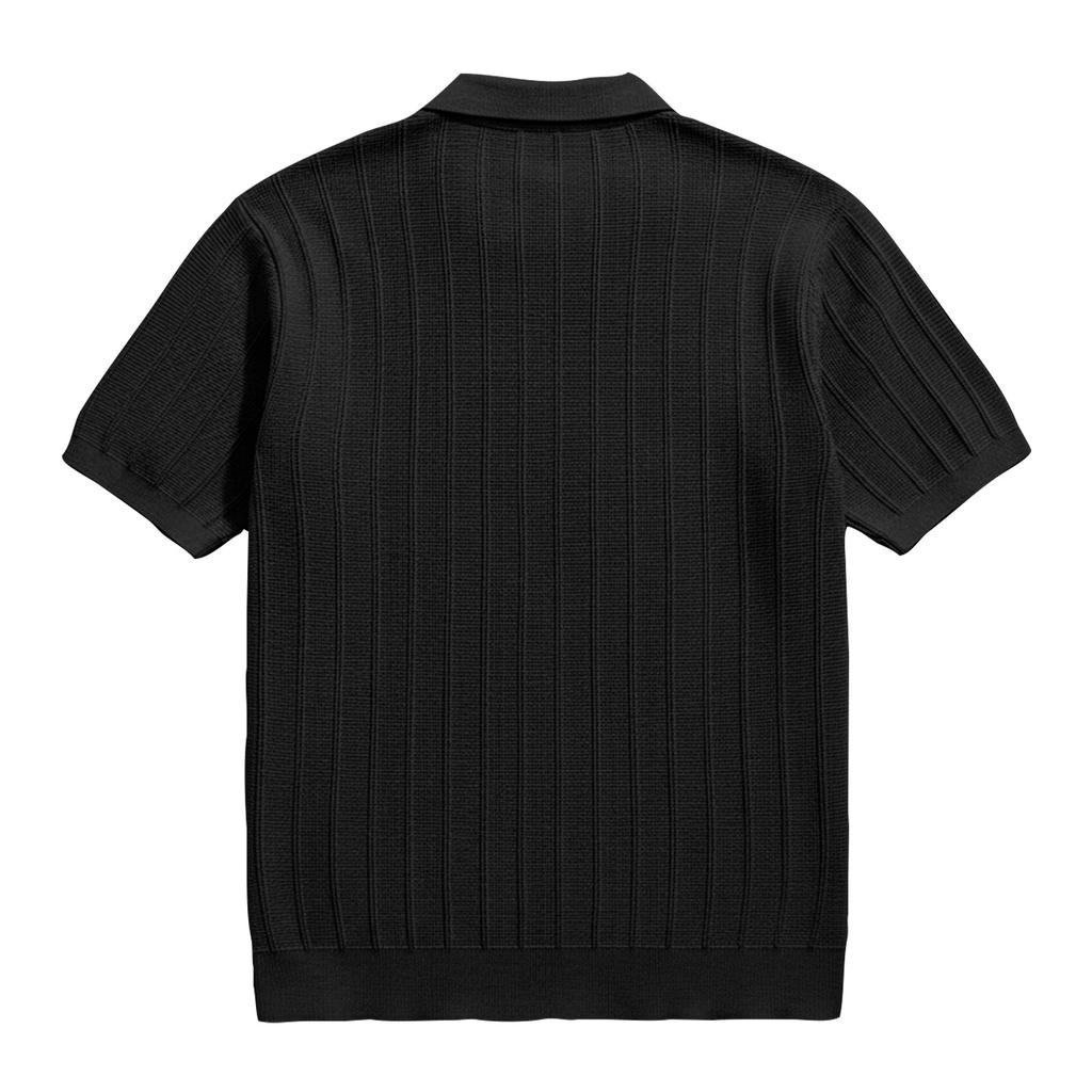 Men’s Short Sleeve Knitted Polo Shirt with Classic Ribbed Texture Casual Lightweight Pullover Top for Everyday Wear
