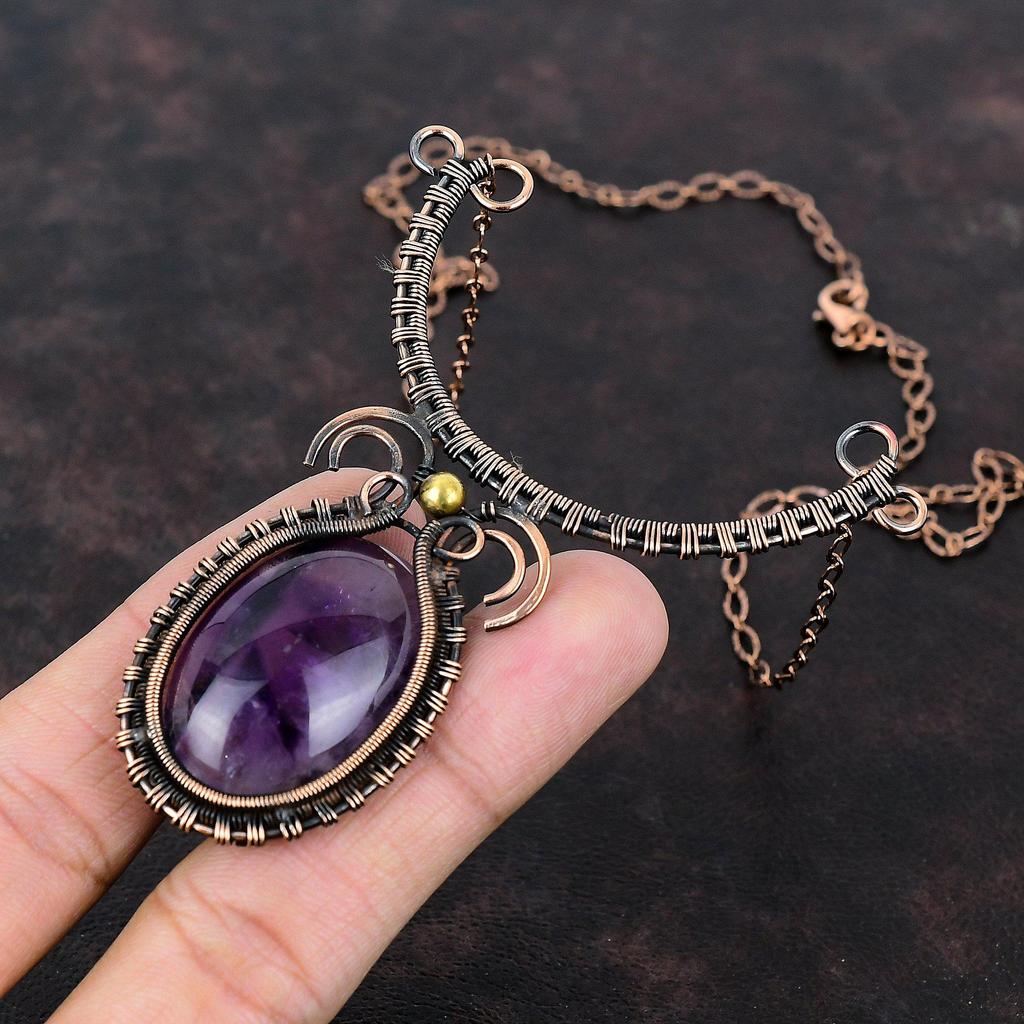 Star Amethyst Necklace Copper Wire Wrapped Necklace Natural Gemstone Jewelry Adjustable Necklace Handmade Necklace Copper Jewelry For Gift