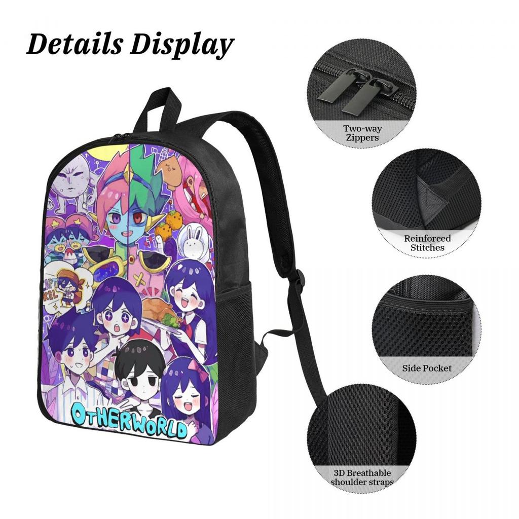 3 Stück Omori Lustige Videospiele Rucksack Set für Kinder Federmäppchen Schultaschen Sets mit Brotdose Für Schulkinder Tagesrucksack